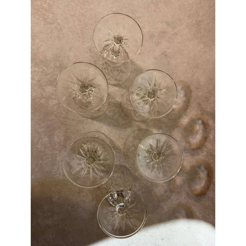 Vintage Crystal Tulip Design Glasses Diamond Cut Stemware Wine Goblet (Set of 6)